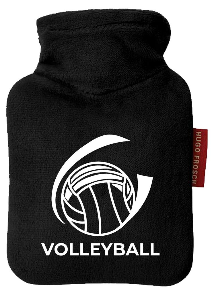 Huuraa Mini-Wärmflasche Volleyball Schriftzug 0,2 Liter Black Mini Veloursbezug Taschenwärmer Geschenkidee