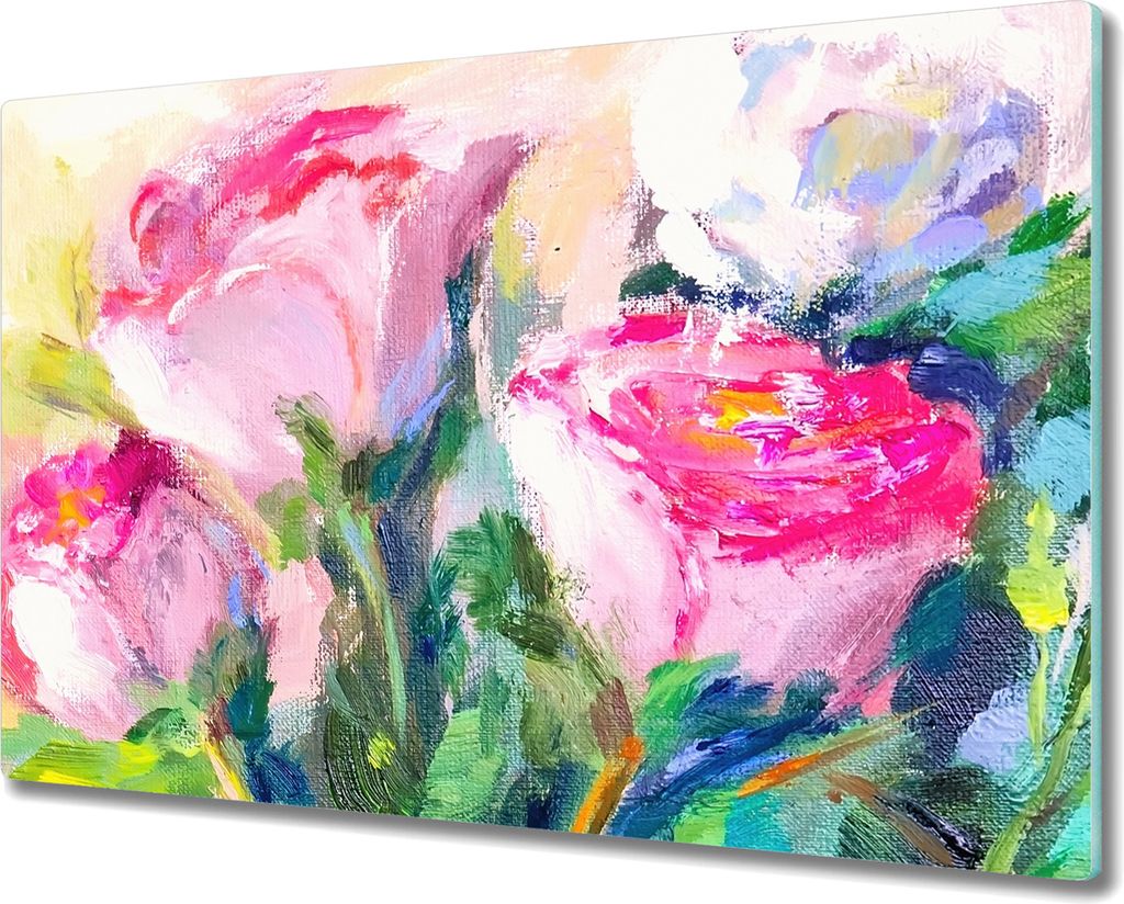 Coloray Hackbrett Kochplattenabdeckung Herdabdeckplatte 80x52 cm Schneidebrett Küchenbrett - Malerei Blumen