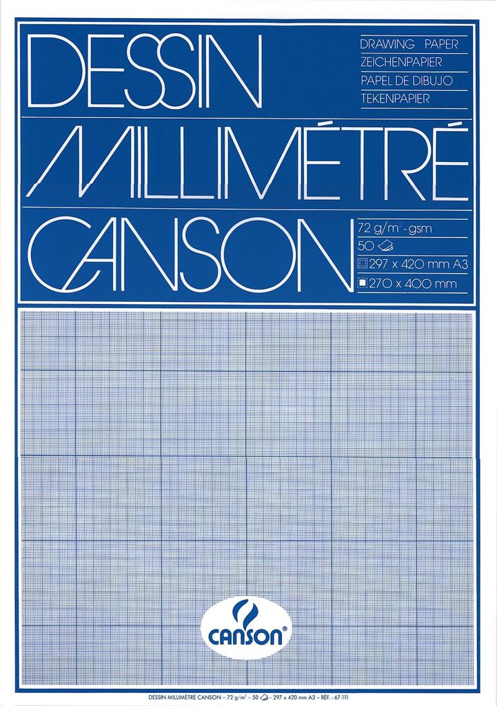 CANSON Millimeterpapier Block DIN A3 90 g/qm 50 Blatt Lineatur: blau