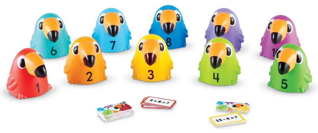 Jeu mathématique Oiseaux tropicaux en bois - Couleurs vives et Montessori