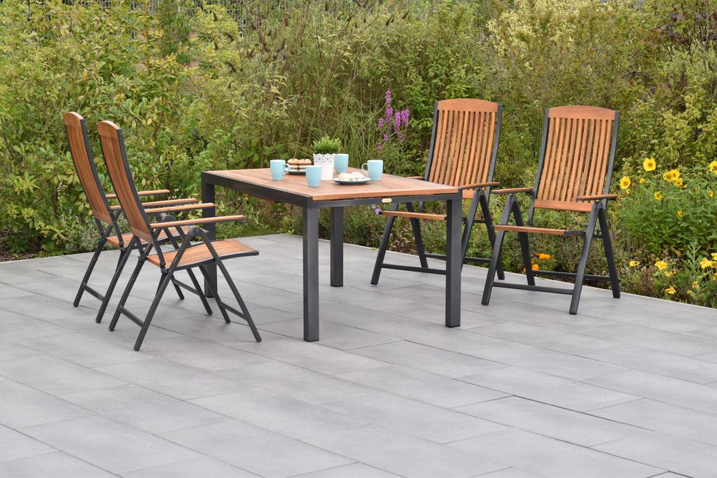 Merxx Gartenmöbelset "Athos" 5tlg. mit Ausziehtisch 150/200 x 90 cm - Aluminiumgestell Graphit mit Akazienholz