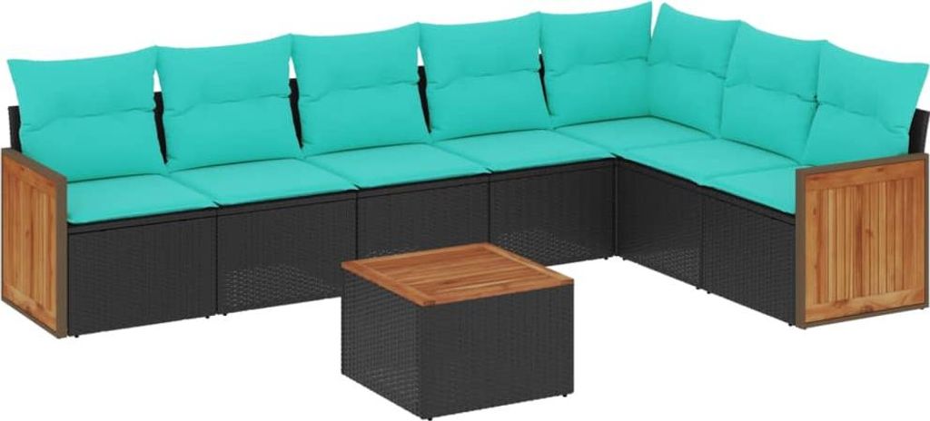 8-teiliges Gartensofa-Set mit Kissen, schwarzes Polyrattan