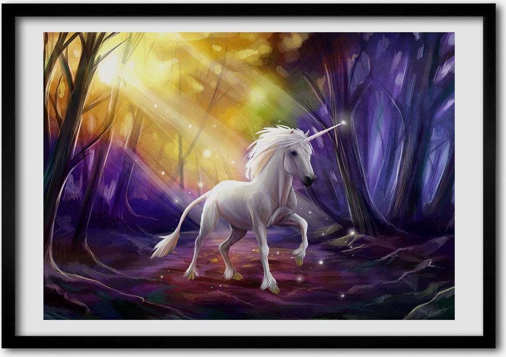 Bild - Bilderrahmen - 100 cm x 70 cm - MDF - Rahmen - Foto - Wandkunst Einhorn