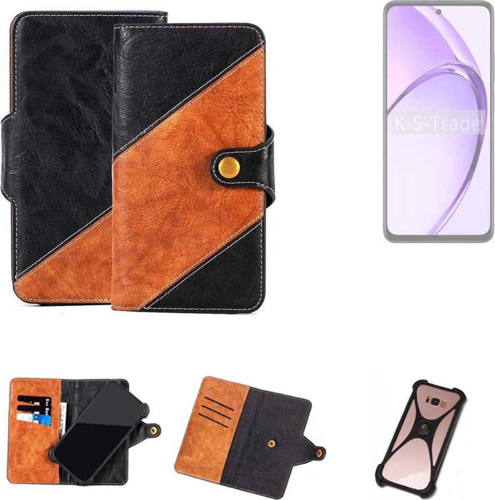 K-S-Trade Handyhülle Schutzhülle Bookstyle Case Wallet-Case kompatibel mit Oppo A80 5G Handy Cover Bumper Klapphülle schwarz hellbraun 1x