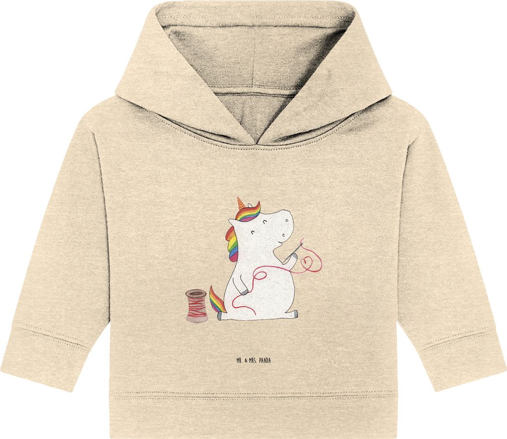 Mr. & Mrs. Panda Organic Baby Hoodie Einhorn Näherin 24. - 36. Monat - Natural Raw - Geschenk, Stricken, Unicorn, Häkeln, Einhörner, Kapuzenshir...