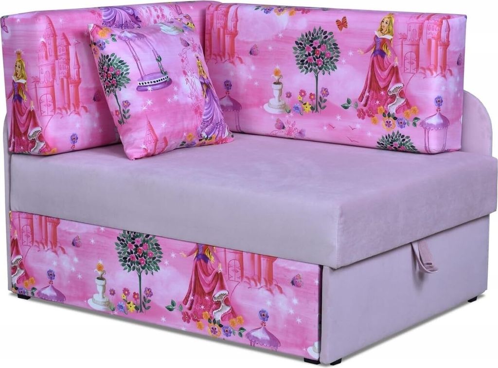 Family Meble Kindersofa Bambino Ecksofa mit Schlaffunktion Bettzeugbehälter 3 Schlaflängen Strapazierfähiges Material Schmutzabweisend (Tr19/Baj...
