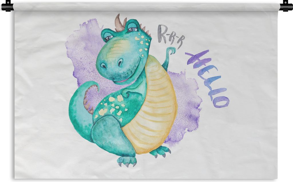 MuchoWow Wandteppich Wandbehang Dinosaurier - Kinderzimmer - Grün - Jungen - Mädchen - Kinder 90x60 cm Tapisserie Dekoration Wandtuch - Wandsku...