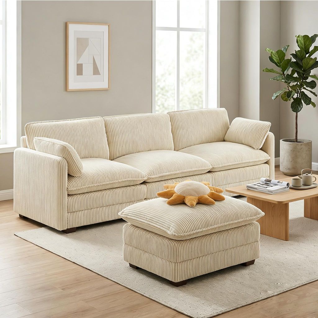 Divano ad angolo BEALIFE 240x76x91 cm con pouf | Divano a 3 Immagine del prodotto 