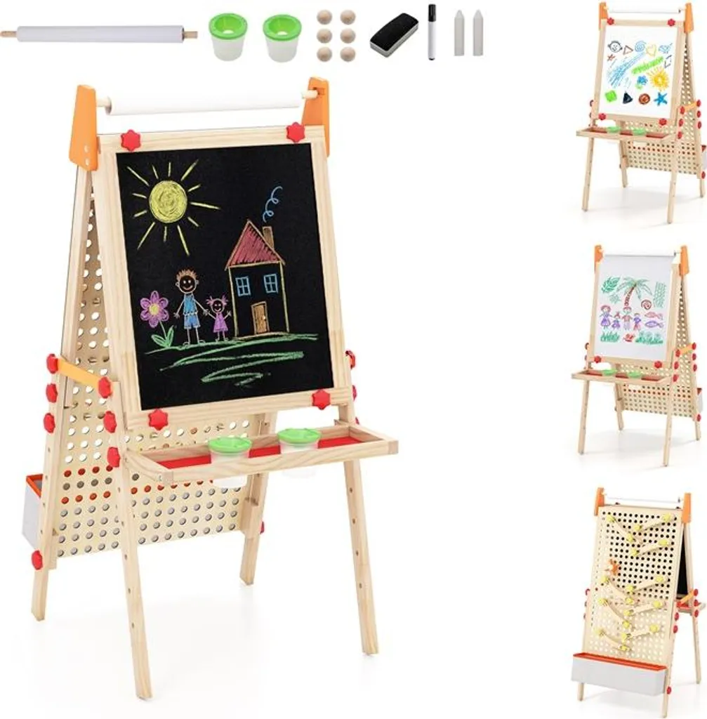 Tableau de Jeu Polyvalent en Bois pour Enfants avec Rouleau de Papier