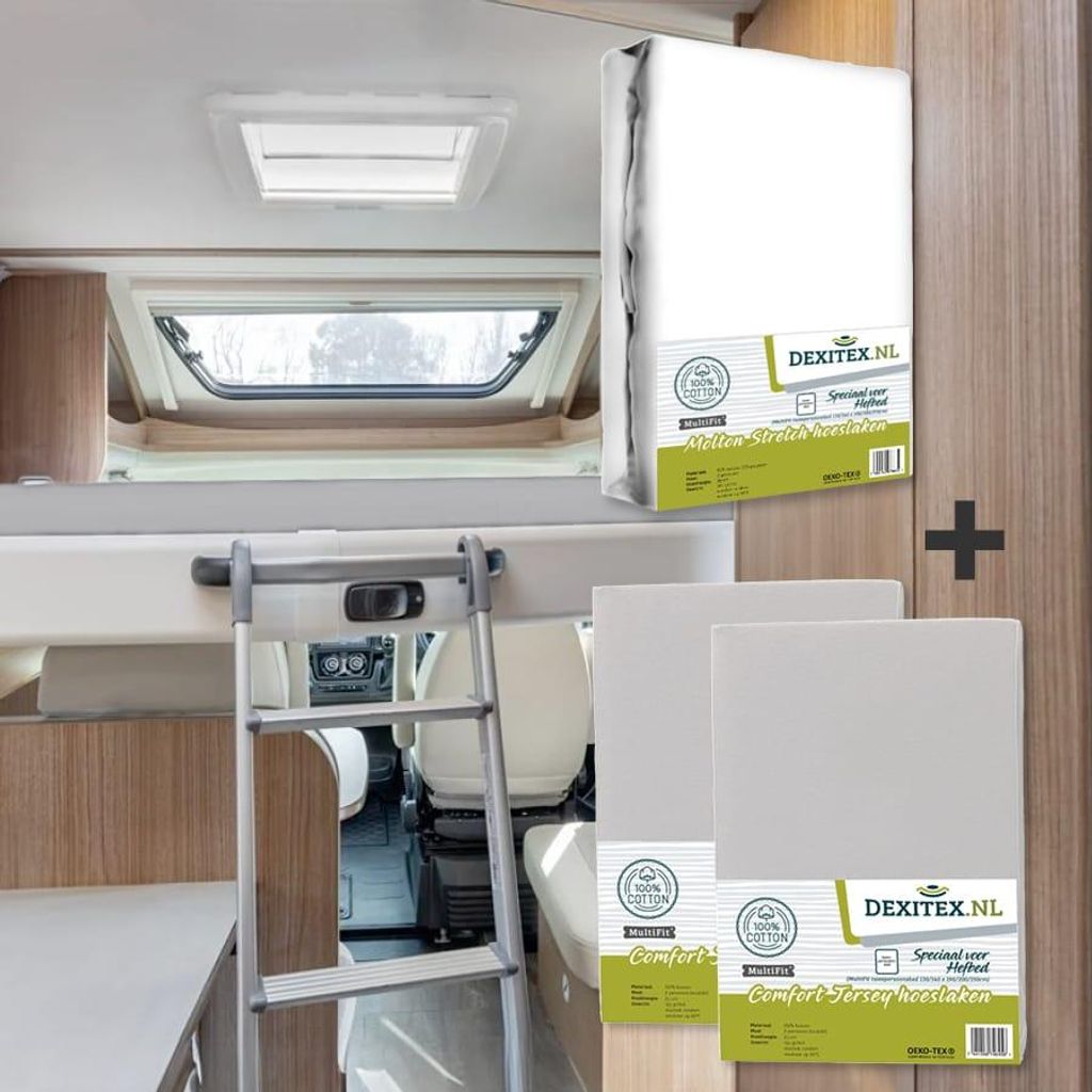 Dexitex Textilpaket Hebebett – Molton Matratzenschoner + 2 Jersey-Spannbettlaken für Wohnmobil & Wohnwagen – Hellgrau – 100% Baumwolle