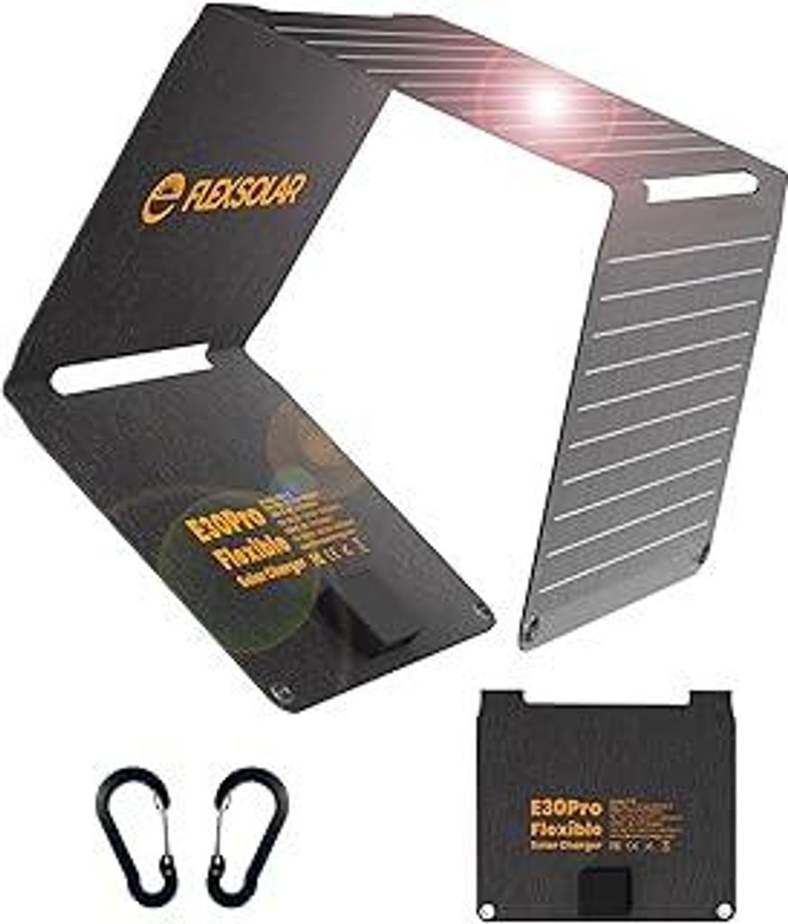 FlexSolar Tragbares faltbares Solarpanel mit 30 W QC3.0 18 W USB-A USB-C Wasserdicht IP67 Schnellladung für Handys, Tablets, Powerbank, Kamera, Ta...