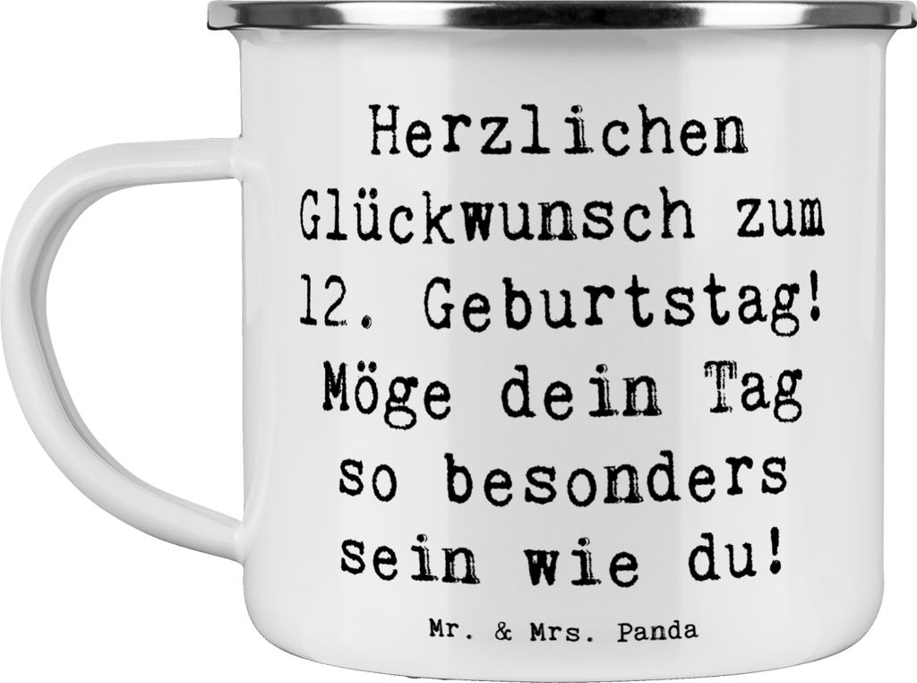 Mr. & Mrs. Panda Haferl Spruch 12. Geburtstag - Weiß - Geschenk, herzliche Geburtstagswünsche, Emaille Becher, Möge dein Tag so besonders sein w...