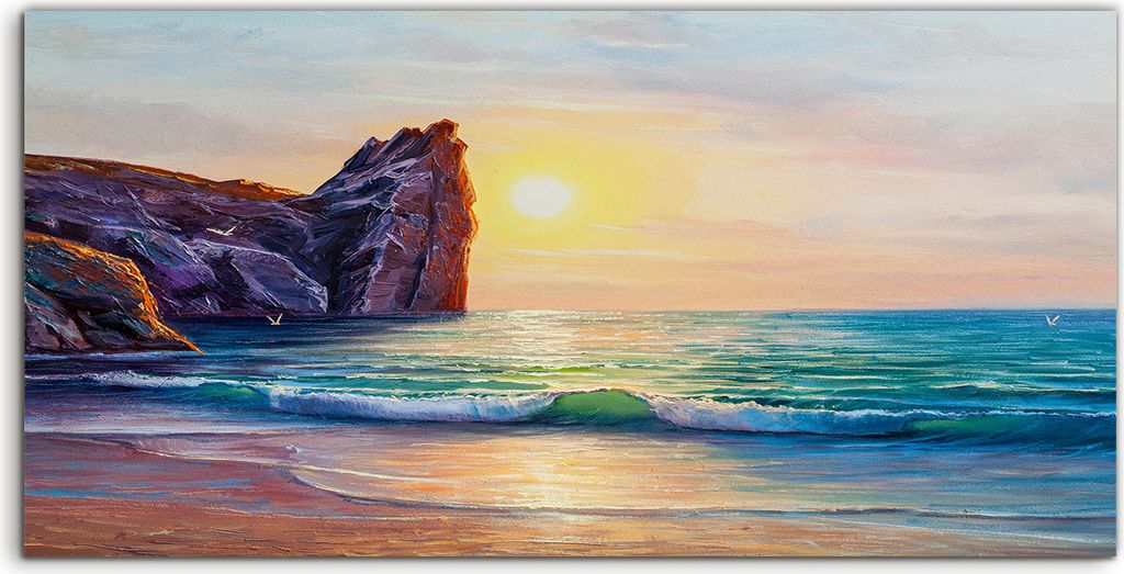 Coloray Canvas 100x50 Wandbild Leinwand Bilder Sonnenuntergang auf dem Meer