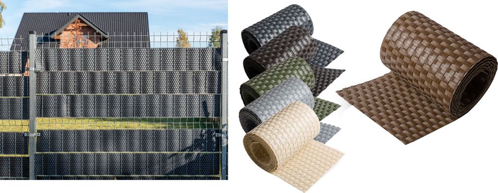 Polyrattan Sichtschutz Streifen Doppelstabmatten Zaun Rolle Blende Windschutz, Farbe:Grau