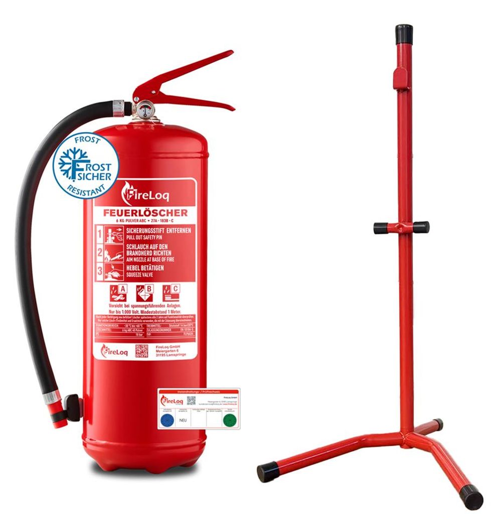 FireLoq® 6kg Pulver Feuerlöscher mit Ständer mit Produktbild 