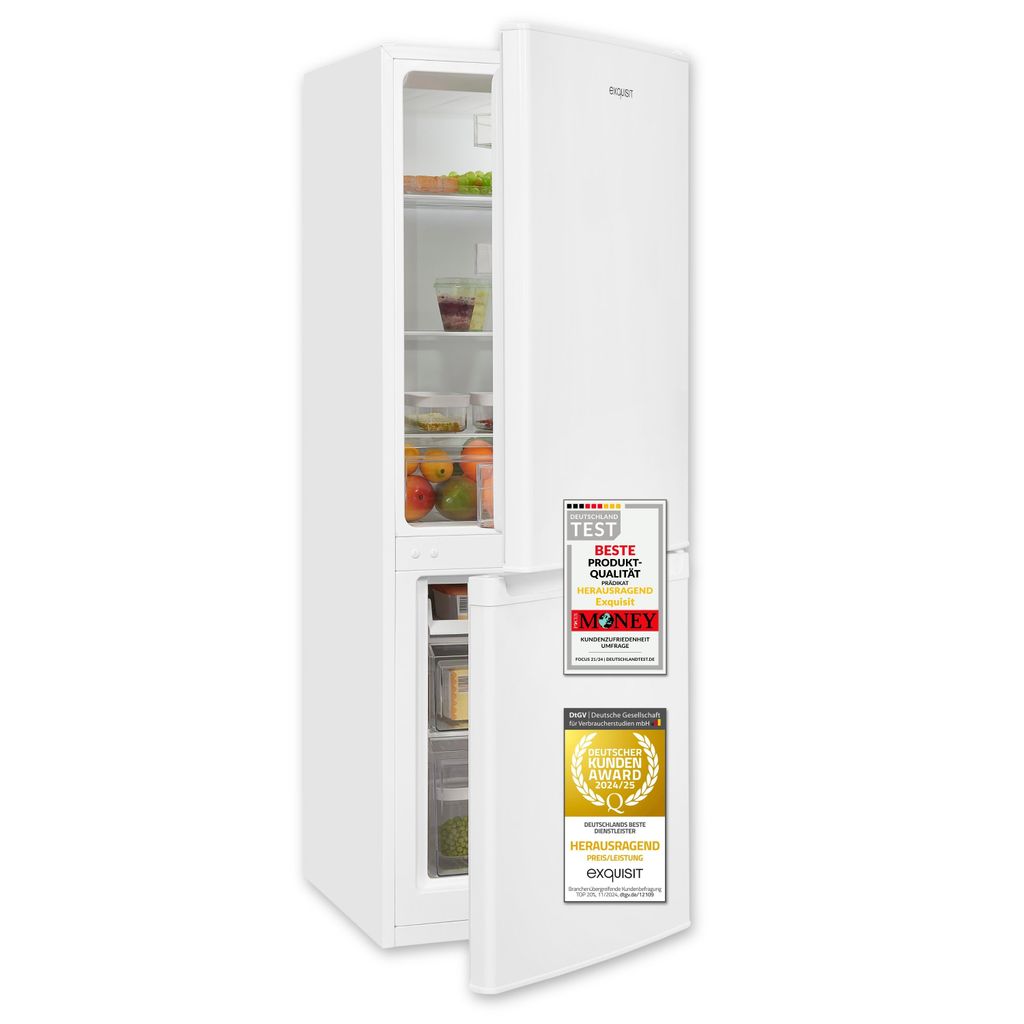 Exquisit Kühl-Gefrierkombination, 173 Liter, Standgerät, Kühl- und Gefrierschrank, 4-Sterne-Gefrierfach, LED-Beleuchtung, KGC232-60-E-040C weiss