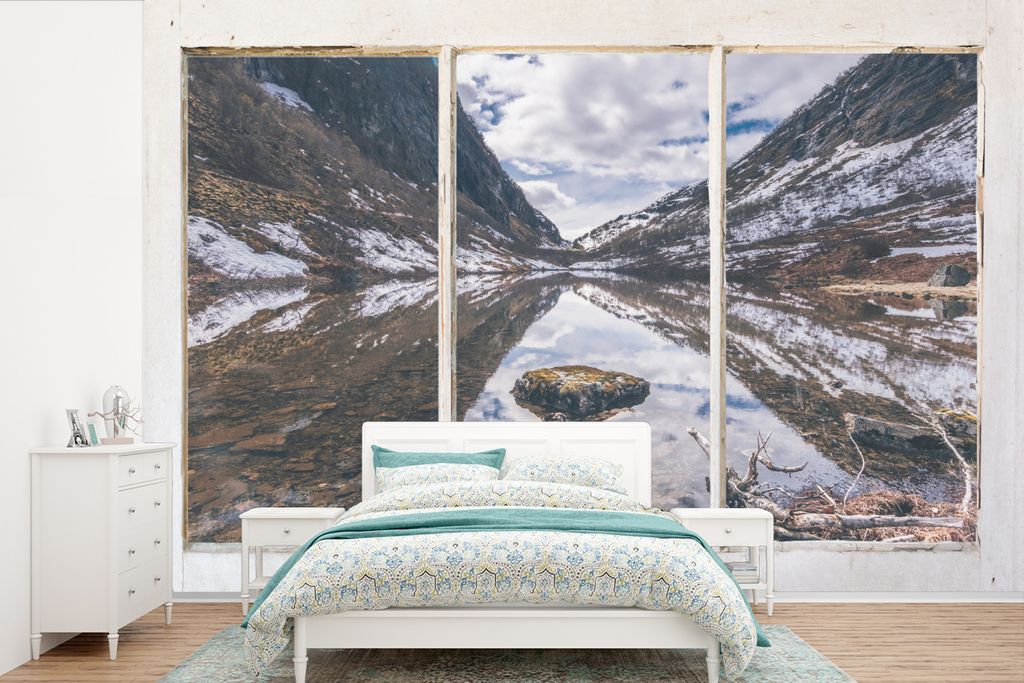 MuchoWow Fototapete für Wohnzimmer oder Schlafzimmer Wandtapete Vinyl Motivtapete Aussicht - Berg - Wasser - 420x280 cm - Zimmer für Kinder