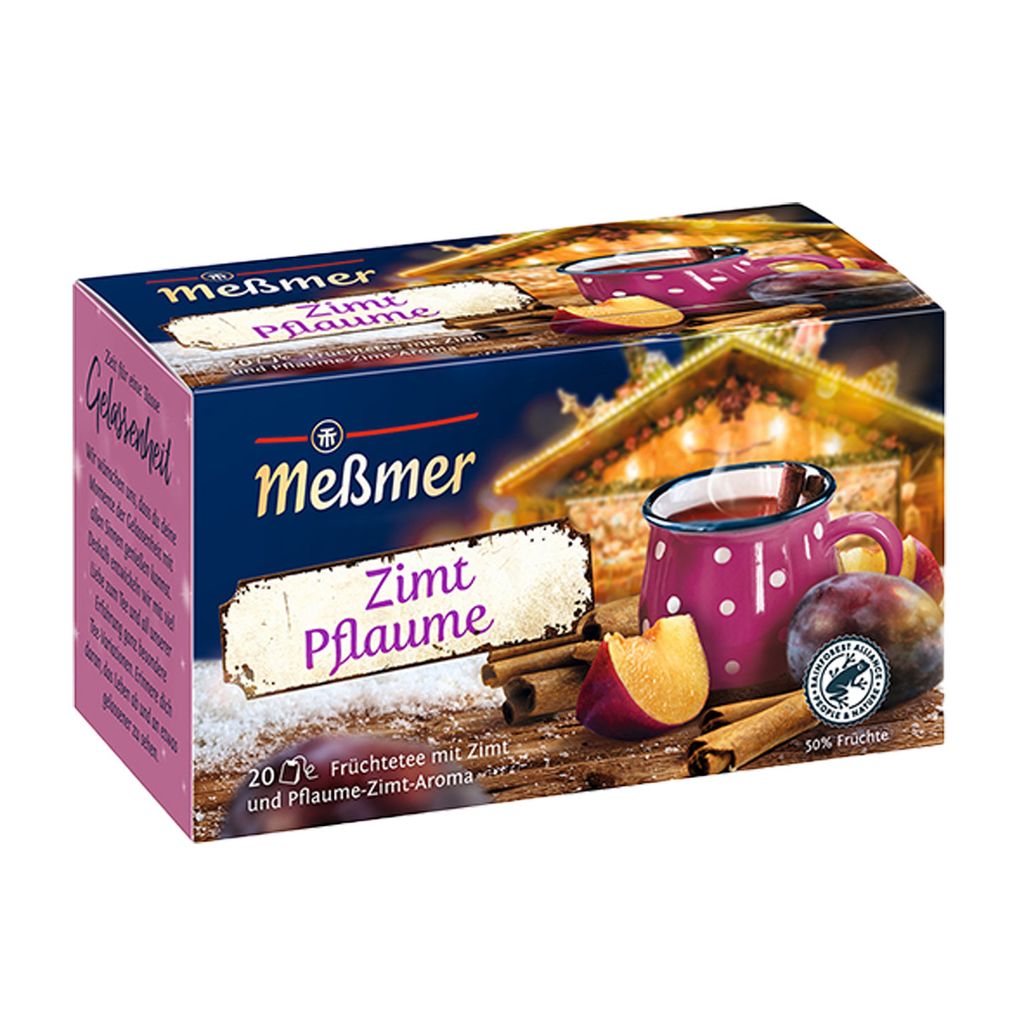 Meßmer Zimt Pflaume 20 Beutel Früchtetee mit Pflaume und Produktbild 