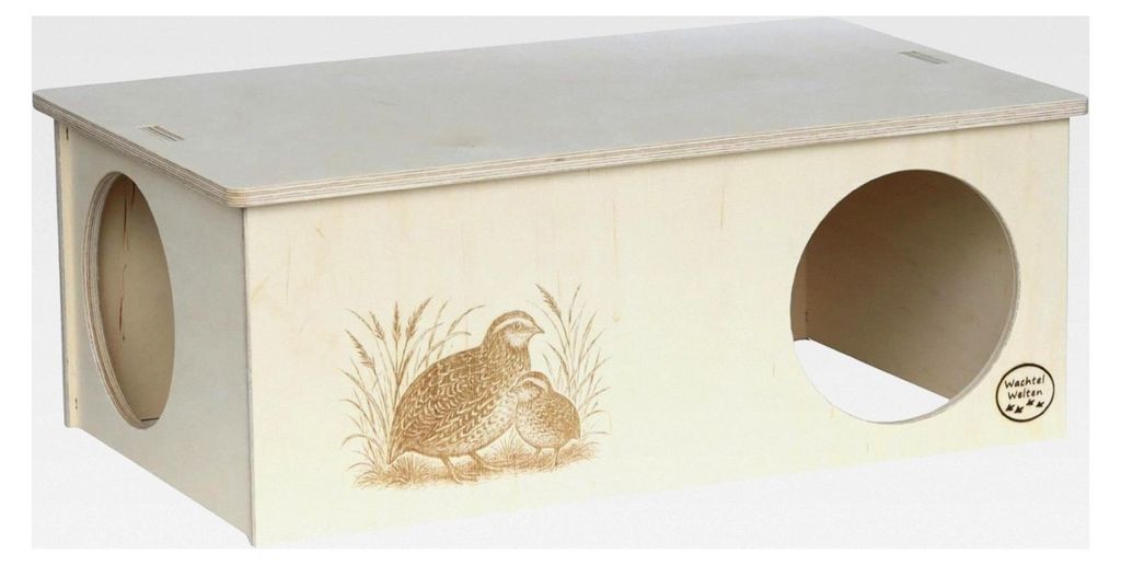 Wachtelhaus Familienresidenz Deluxe – ca. 47 × 28,5 × 19 cm, 2 Eingänge Ø 13 cm, Abnehmbarer Deckel