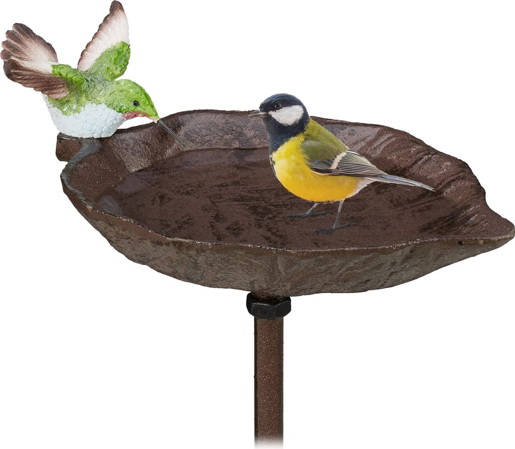 Relaxdays Gusseisen Vogeltränke zum Stecken, mit Erdspieß, Produktbild 