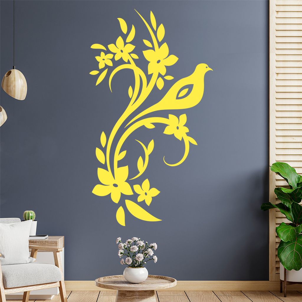 Vogel Ranke Blüte Wandtattoo in 6 Größen - Wandaufkleber Wall Sticker - Dekoration, Küche, Wohnzimmer, Schlafzimmer, Badezimmer