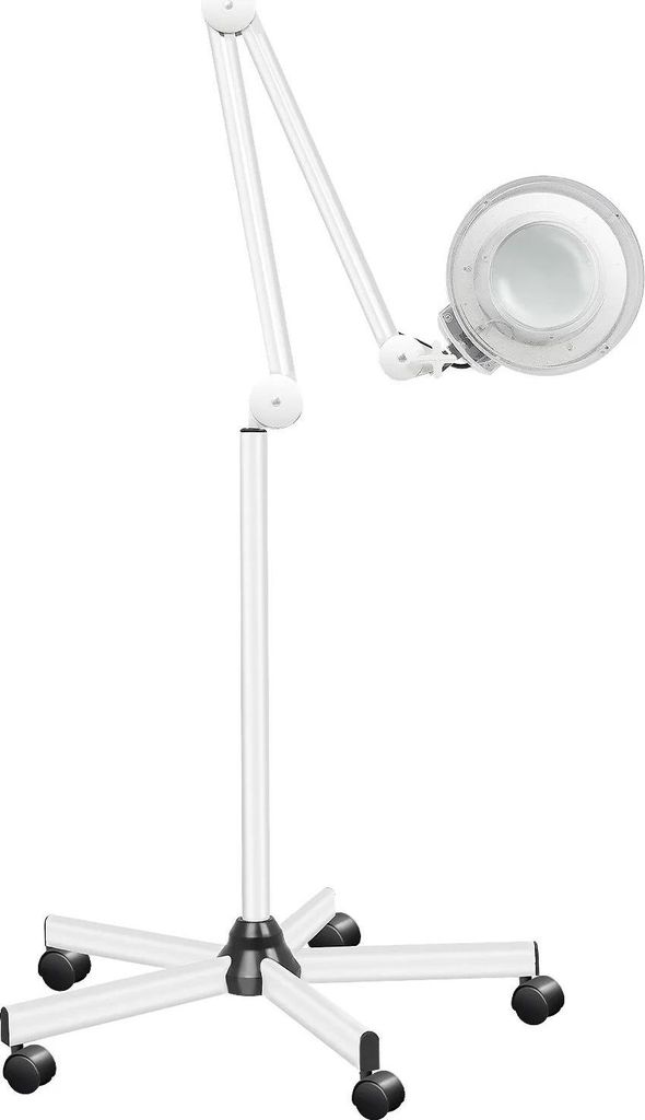 LED Lupenlampe - Standlupe Bodenlampe - 5x Vergrößerung, 360° schwenkbarer Arm, mit Licht, zum Lesen und Basteln - Weiß