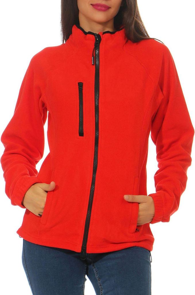 Mivaro Damen Fleecejacke ohne Kapuze in Rot - Microfleece Jacke mit Reißverschluss, leicht taillierter Regular Fit, 280 g/m², Größen XS bis XXL