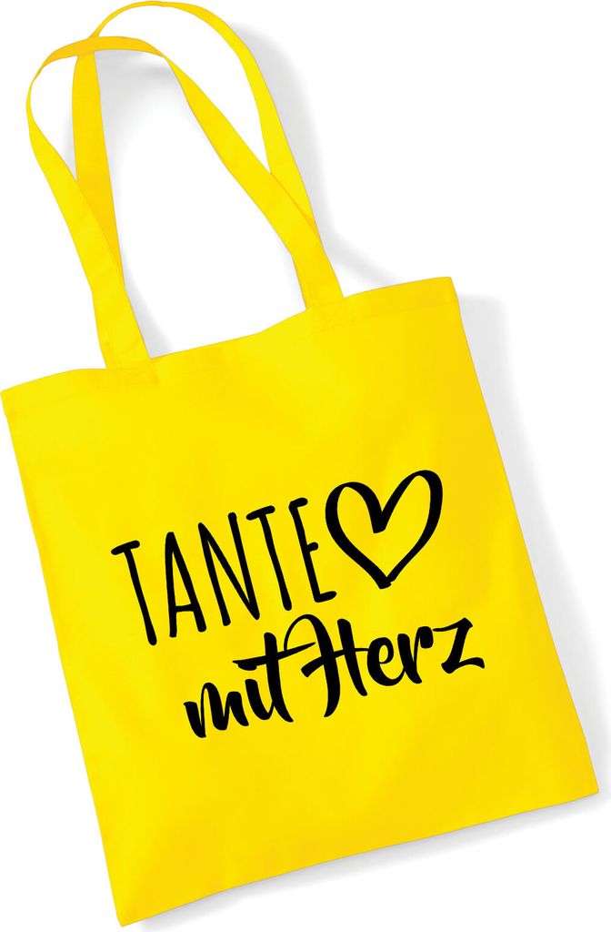 Huuraa Jutebeutel Tante mit Herz 10 Liter Yellow Baumwolle Tasche Geschenkidee