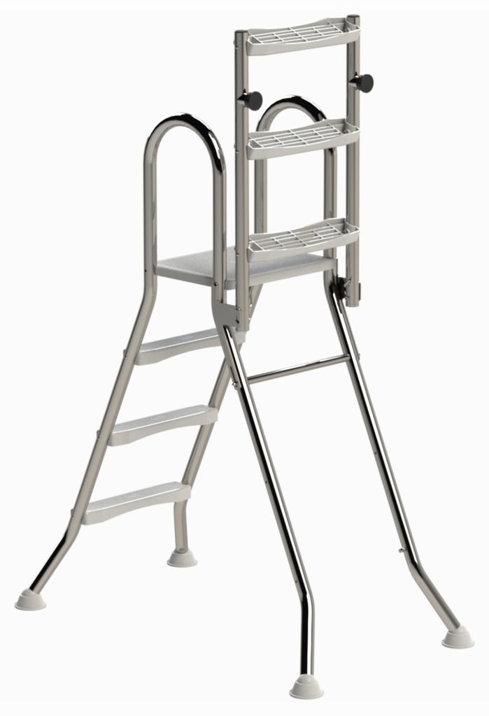 HAF Ideal Eichenwald Sicherheits- Hochbeckenleiter 3+3 Stufen (1,0m/1,0m) V2A Edelstahl | Klappbare Poolleiter | Schwimmbadleiter für Aufstellpool