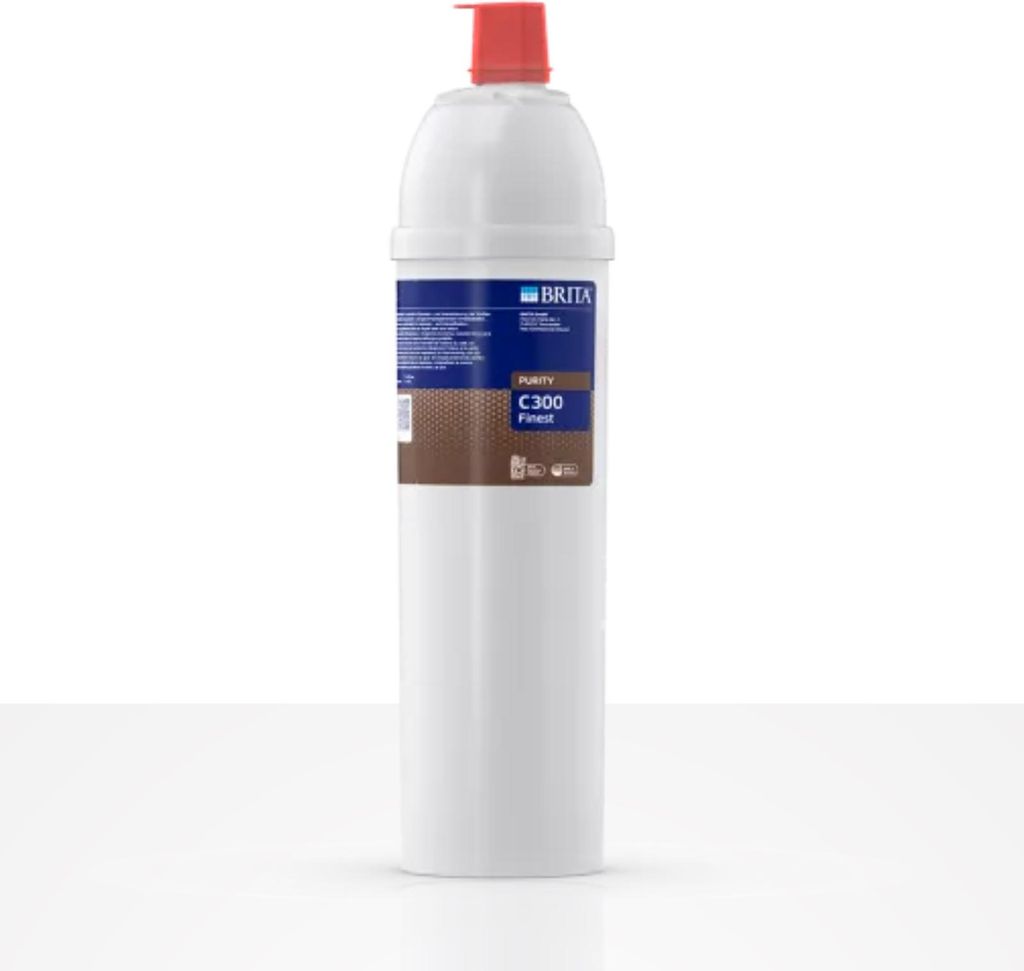 A Brita Purity Finest C300 water filter cartridge is shown against a white background.