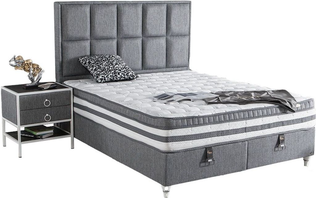 VEGAS Polsterbett 120x200 - Farbe: Grau - Set: Bettkasten-Kopfteil