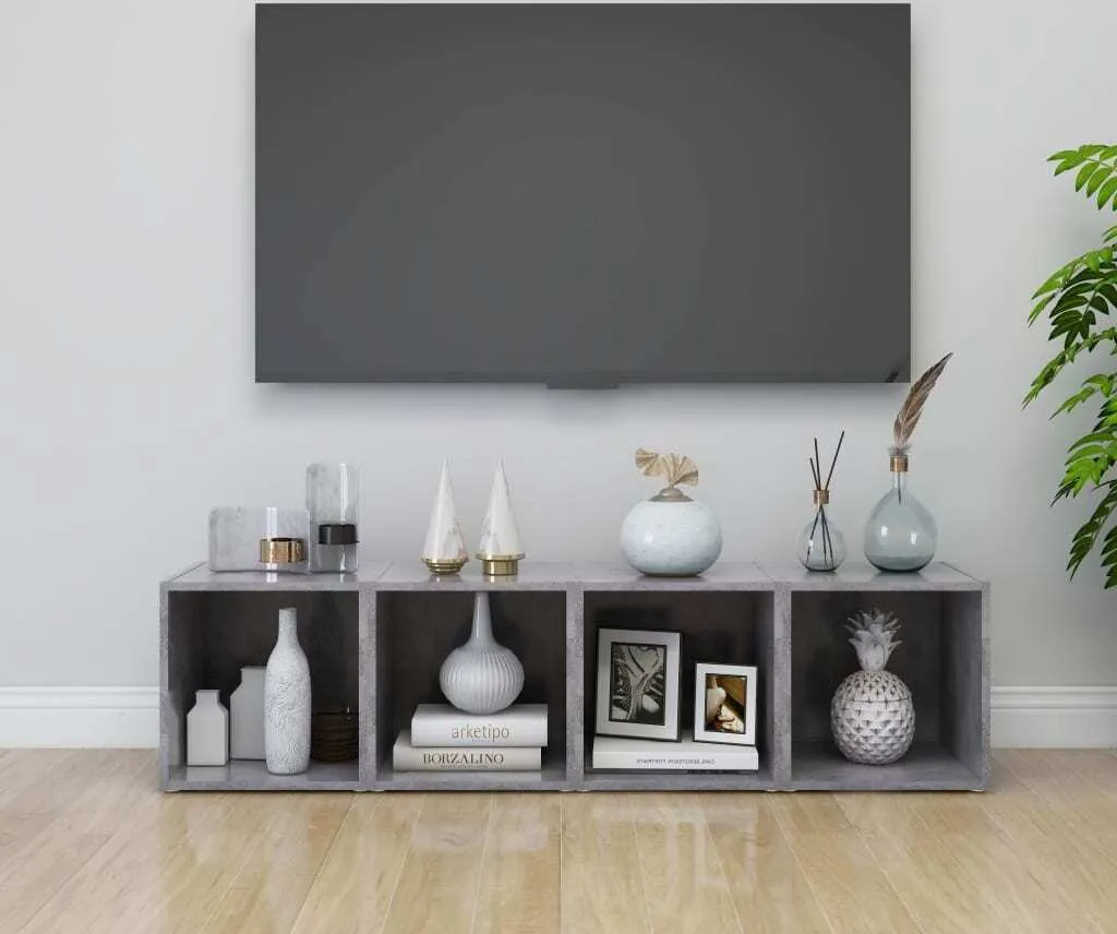 Set Mobili Porta TV Sospesi 4 Pezzi - Grigio Cemento Design 37cm