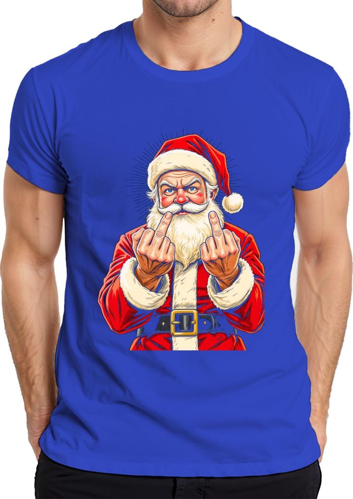 Frecher Weihnachtsmann Mittelfinger Sarkastisch Lustig Geschenk Herren T-Shirt, Blau, L