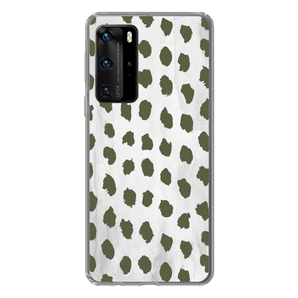 MuchoWow Handyhülle Schutzhülle Hülle für Huawei P40 Pro Marmor - Punkte - Grün Silikon Softcase Handy Hülle - Schutz