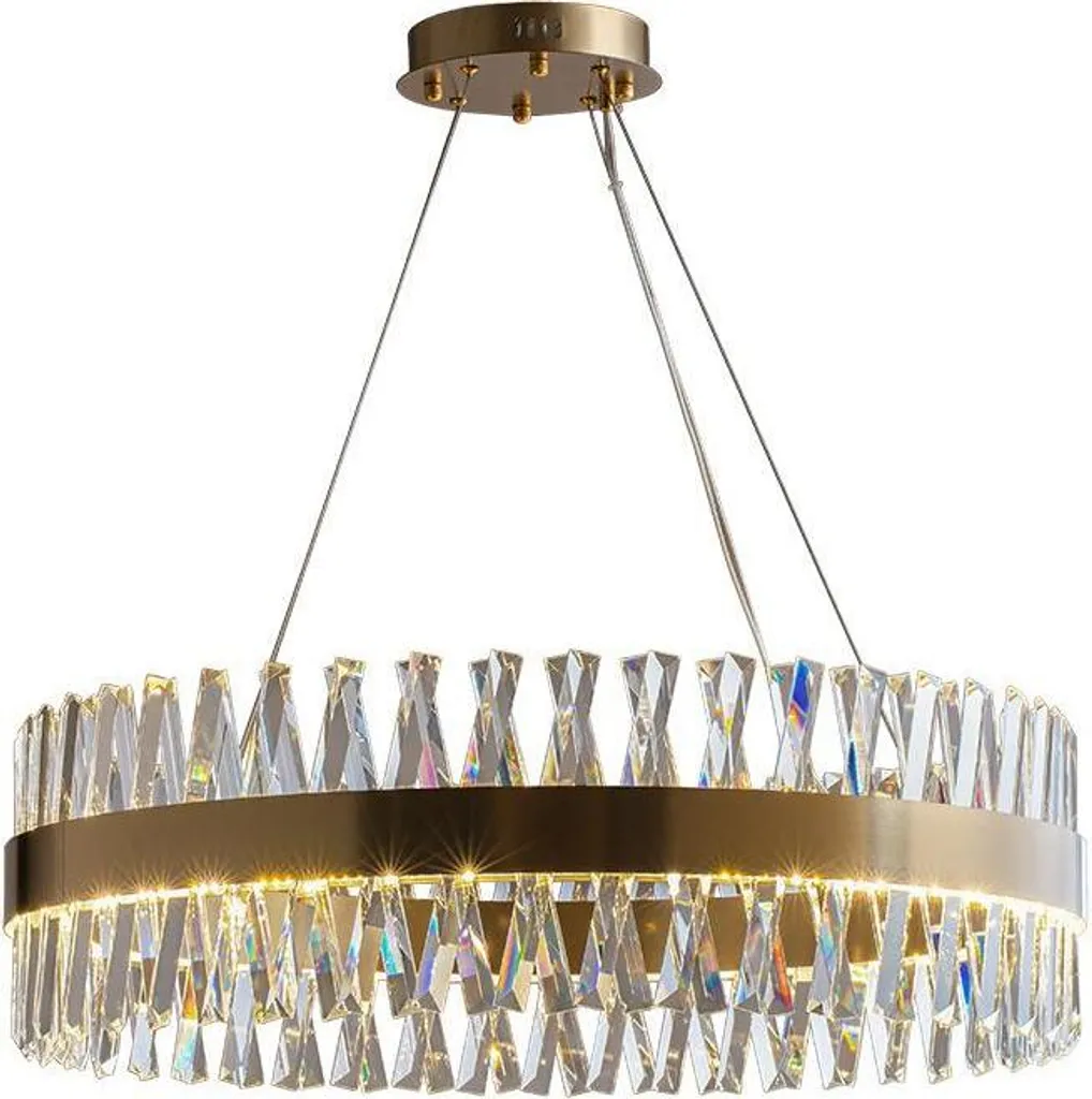 Amsterdam Lustre Anneau LED 60cm en Laiton Brossé et Cristal K9 50W