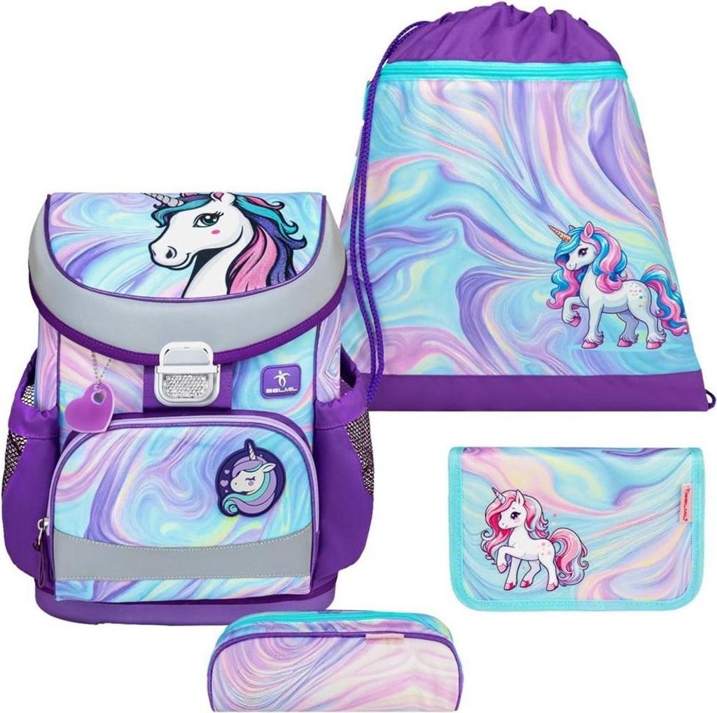 Belmil Schulranzen Set Einhorn "Unicorn Dream" für Mädchen ab 1. Klasse Grundschule Einschulung MINI FIT 2025