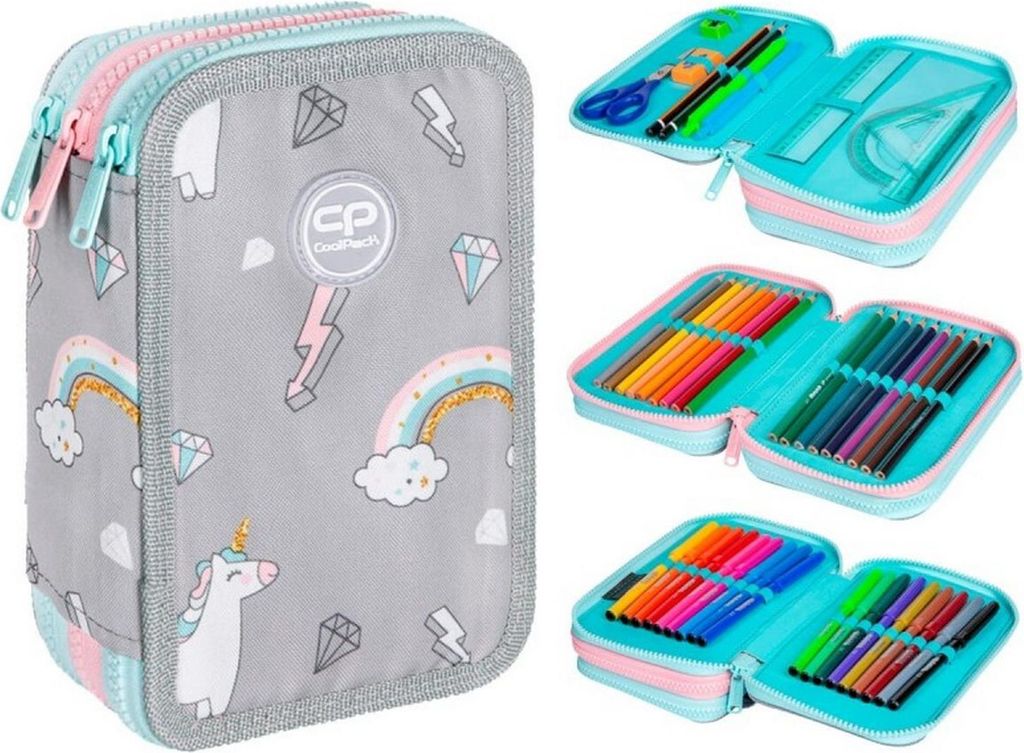 Astuccio scuola a tre livelli con riempimento Unicorno con Immagine del prodotto 