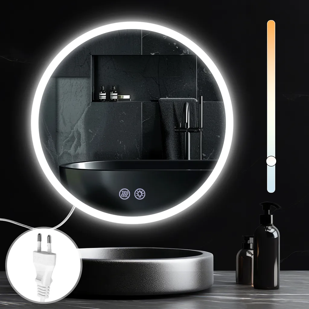 Miroir de Bain Rond 70cm LED : Fini la Buée avec l'Écran Tactile Variable