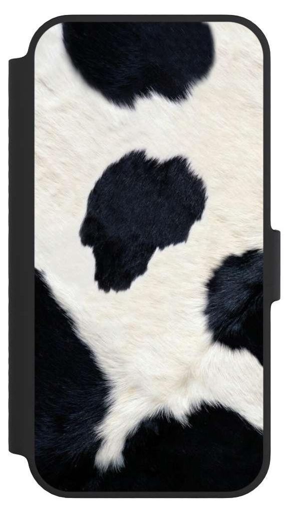 NIVOCASE Klapphülle für Apple iPhone 14 Handyhülle aus Kunst Leder NIVOflip schwarz Animal-Look Animalprint Kuhfell