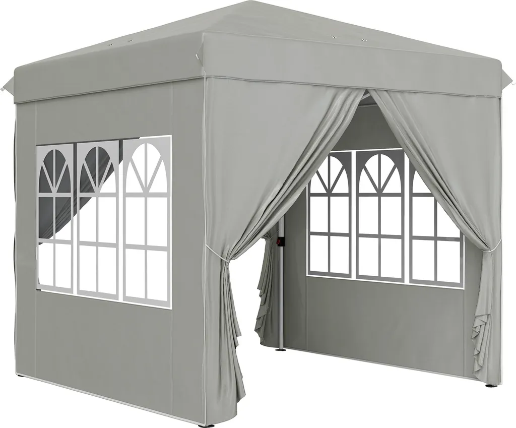 Fortuna Lai Gazebo 2,5x2,5 m, idrorepellente, stabile, resistente alle intemperie, gazebo pieghevole pop-up, protezione UV 50+, tenda da giardino pieghevole con 4 pannelli laterali, borsa, gazebo da giardino per campeggio, grigio chiaro