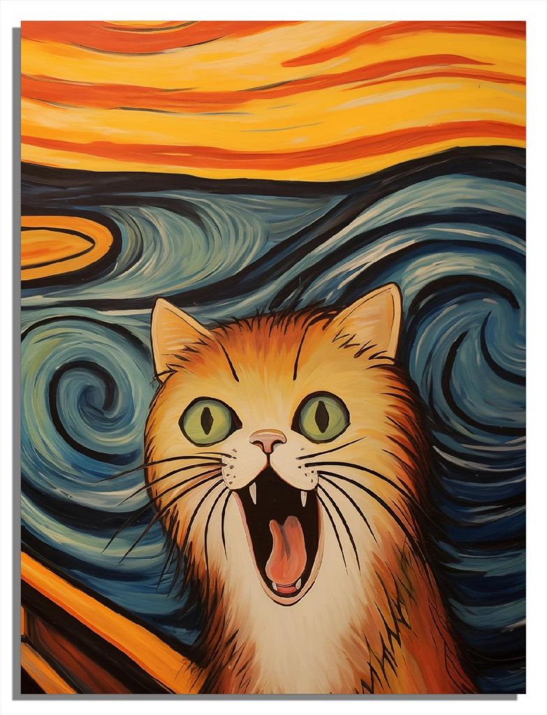 Wallario Sticker / Aufkleber für Kühlschrank / Geschirrspüler / Küchenschränke, selbstklebende Folie - 60 x 80 cm, Motiv: Der Schrei der Katze