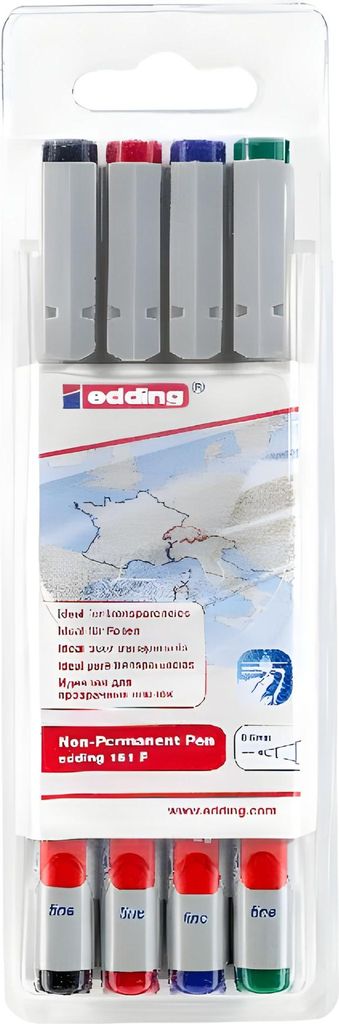edding 4er SET Folienschreiber 4-151-4 non-permanent sortiert 4 St./Pack. 151 F