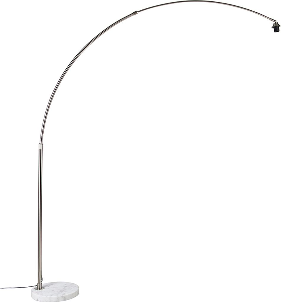 QAZQA - Modern Bogenleuchte I Bogenlampe I Lampe I Leuchte Stahl I Silber I nickel matt mit Marmorsockel weiß verstellbar - XXL I Wohnzimmer I Sch...