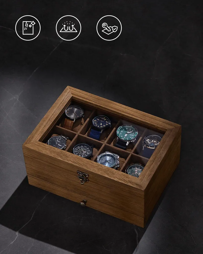 Coffret de rangement montres anti-rayures bois brun 8 emplacements - 8
