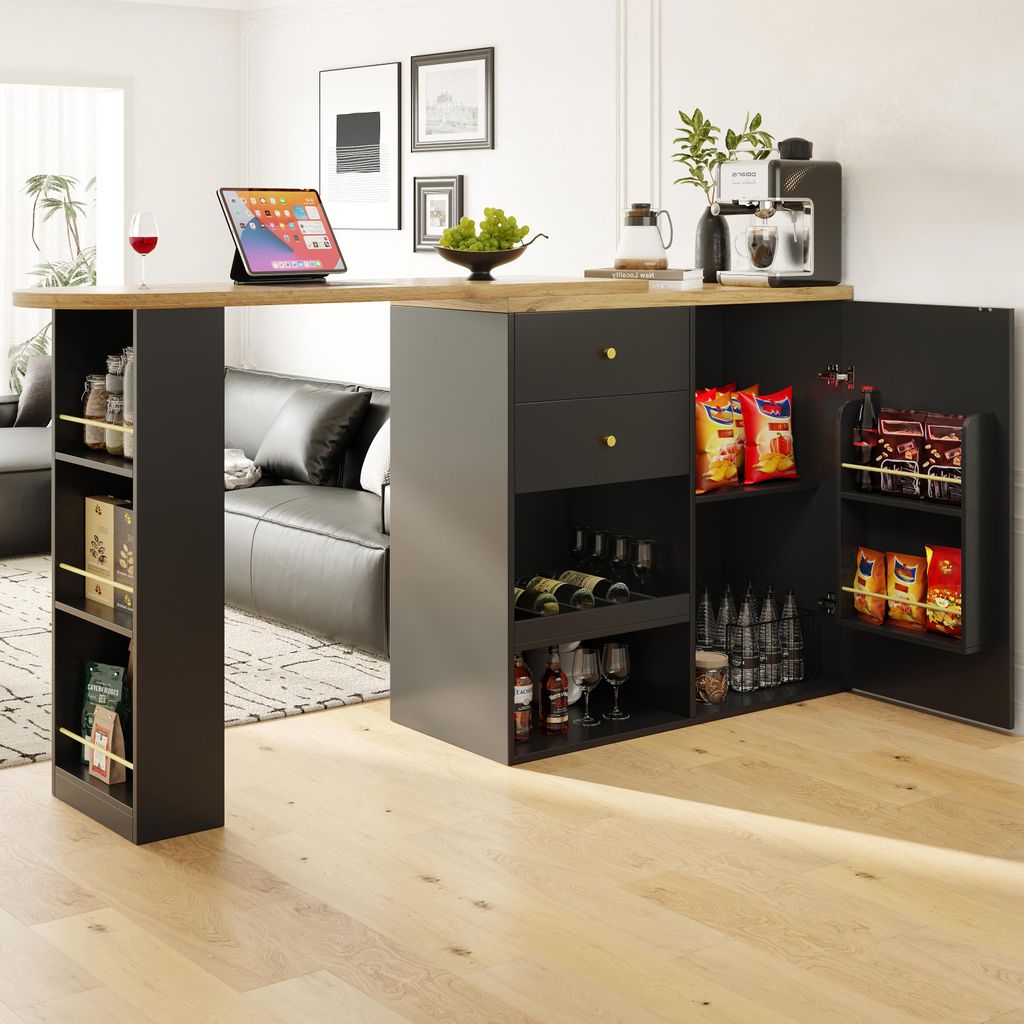 OKWISH Meuble Bar Pivotant 360° Avec 2 Tiroirs, Portes Image du produit 