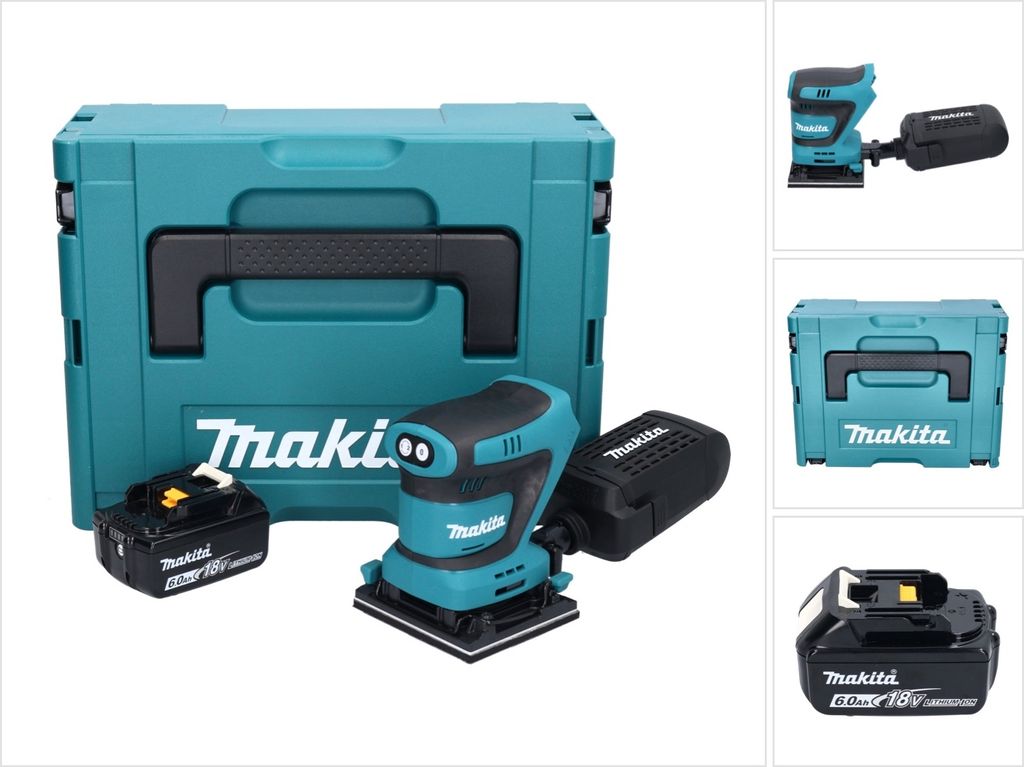 Makita DBO 480 G1J Akku Schwingschleifer 18 V 112 x 102 mm + 1x Akku 6,0 Ah + Makpac - ohne Ladegerät