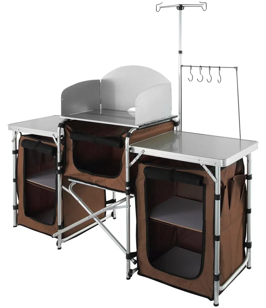 Station de cuisine de camping avec rangement et pare-vent amovible
