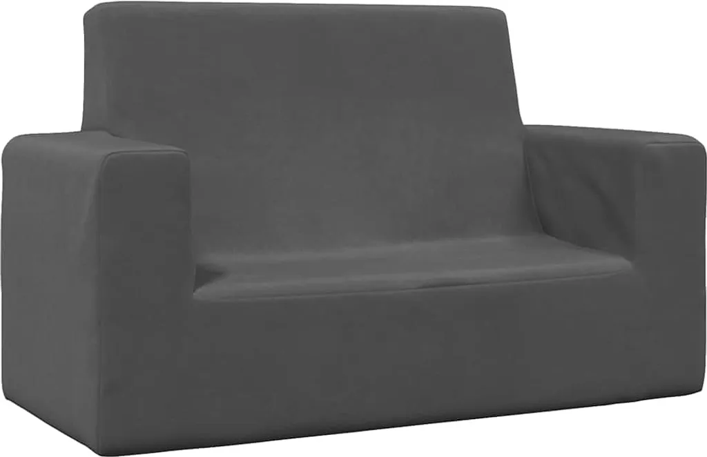 Canapé enfant 2 places anthracite peluche douce résistant et lavable