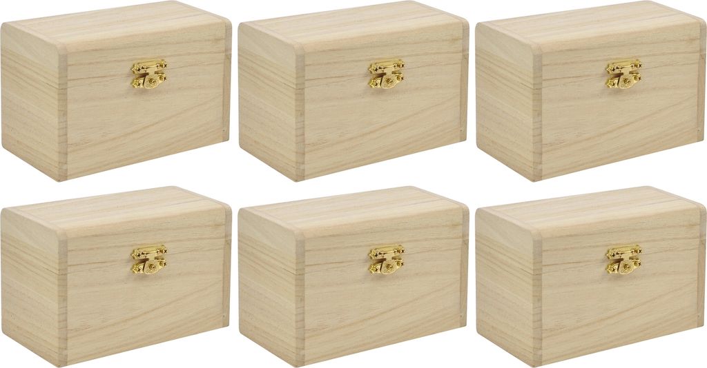 EDUPLAY 210117 Schatzkästchen / Schatzkiste zum bemalen, 13 x 8 x 7 cm, Holz, natur (6 Stück)