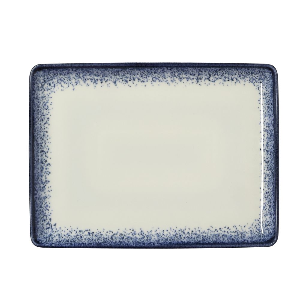 6x Flache Teller eckig 27 x 20 cm VIDA Marina / weiß blau Porzellan
